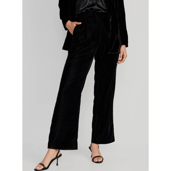 Old Navy Womens Taylor Wide Leg Trouser XXL Black Velvet Extra High Waist Grunge - Picture 1 of 10